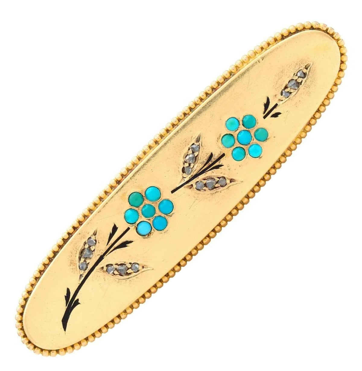 Tiffany & Co Victorian Turquoise Diamond 18K Antique Forget-Me-Not Flower Brooch