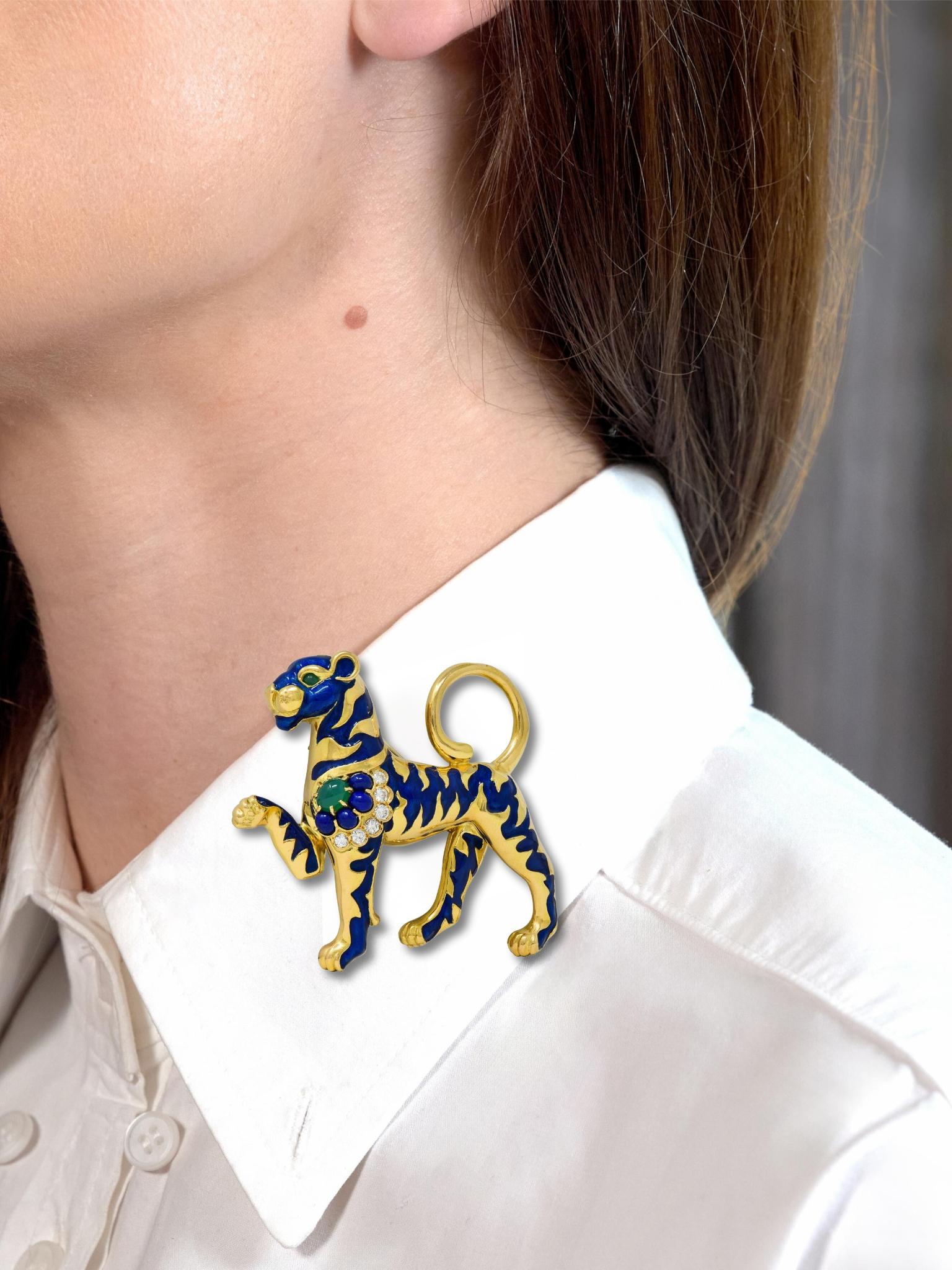 Van Cleef & Arpels French 1971 Enamel 18K Gold Vintage Persian Tiger Booch