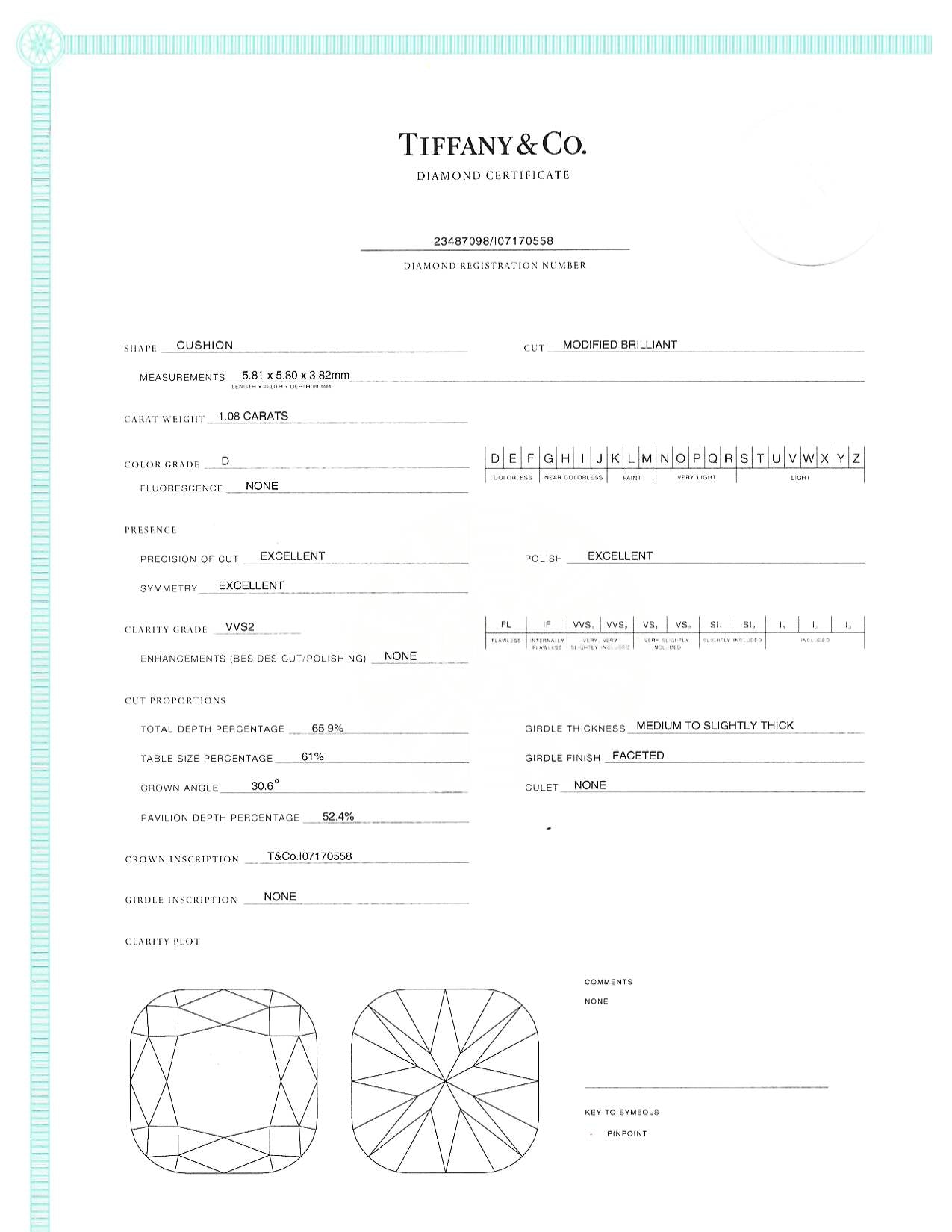 Tiffany & Co 2008 1.41 CTW Cushion Diamond Platinum Legacy Halo Engagement Ring Wilson's Estate Jewelry