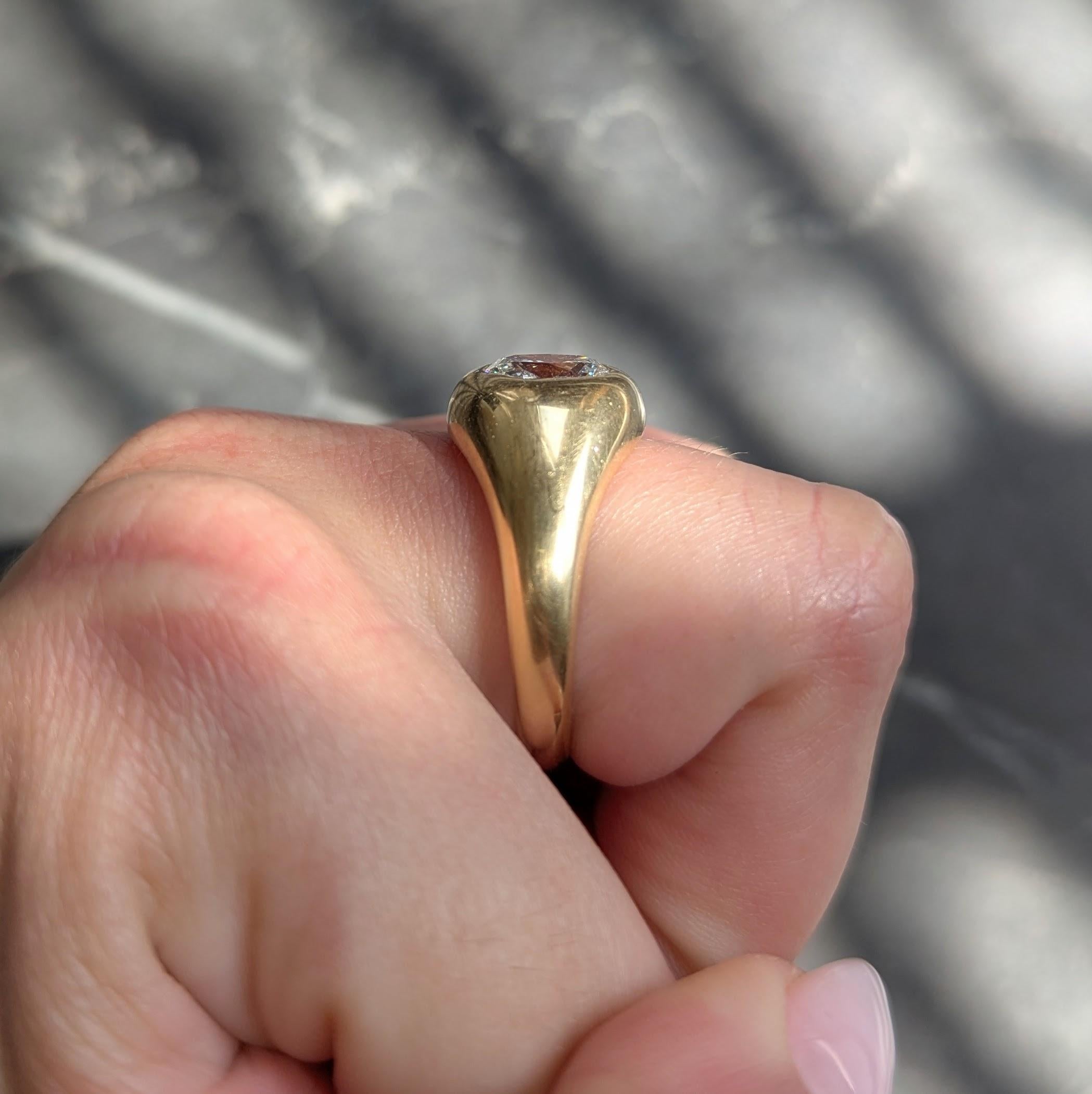 Cartier 1960's 1.22 CTW Oval Cut Diamond 18 Karat Yellow Gold Unisex Signet Ring