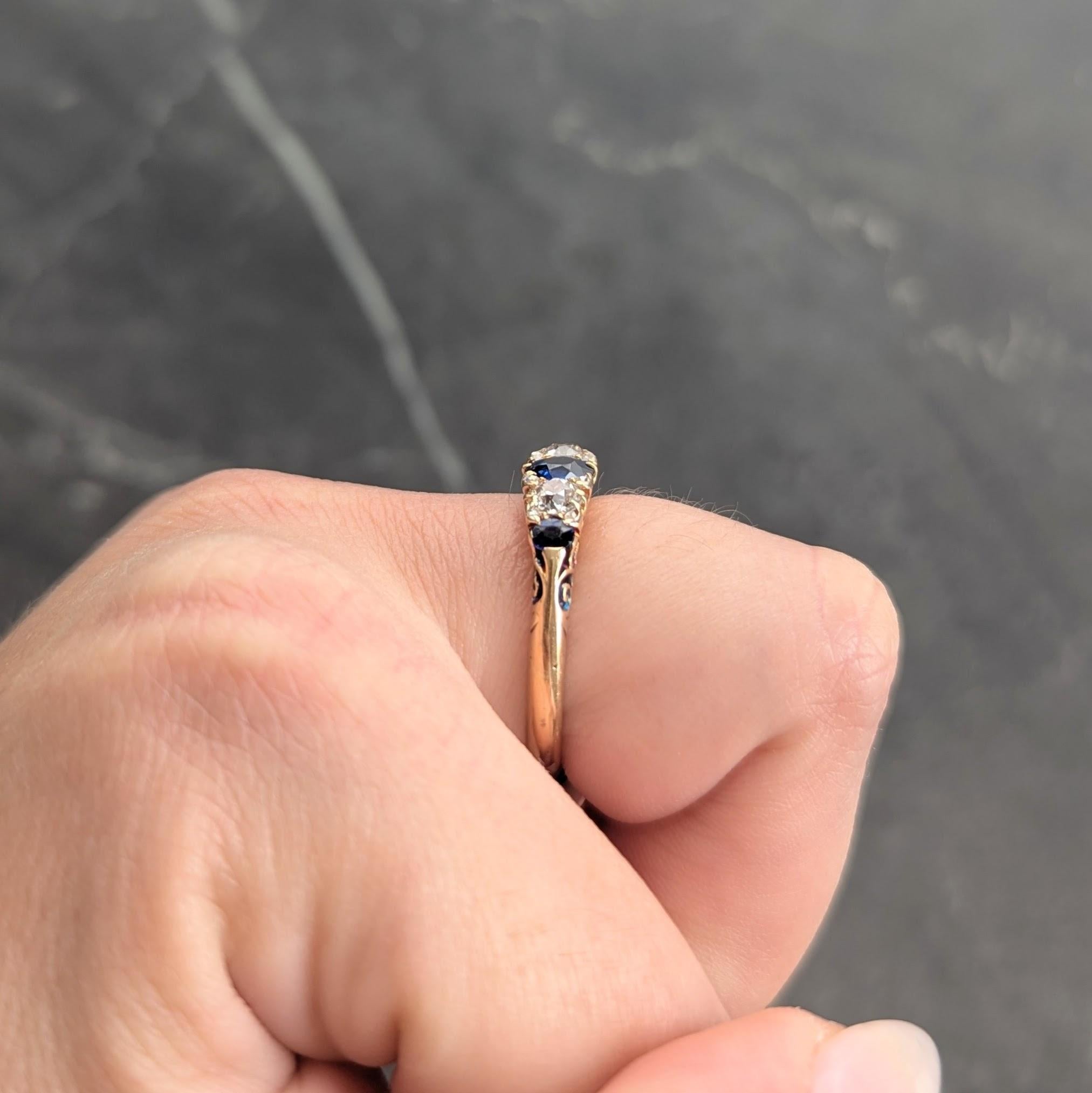 Victorian 1.40 CTW Sapphire Diamond 18K Yellow Gold Antique Scroll Band Ring