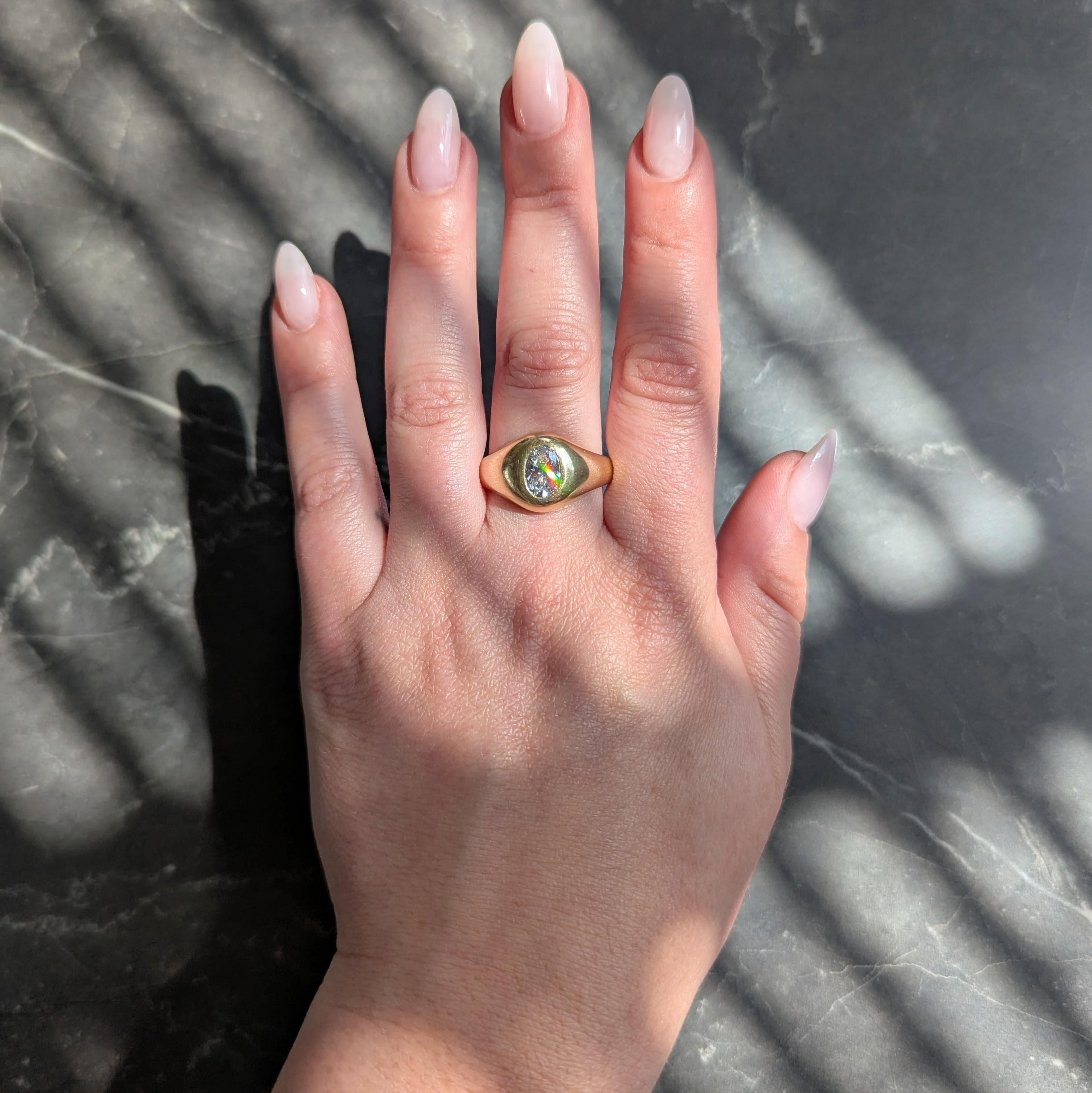 Cartier 1960's 1.22 CTW Oval Cut Diamond 18 Karat Yellow Gold Unisex Signet Ring
