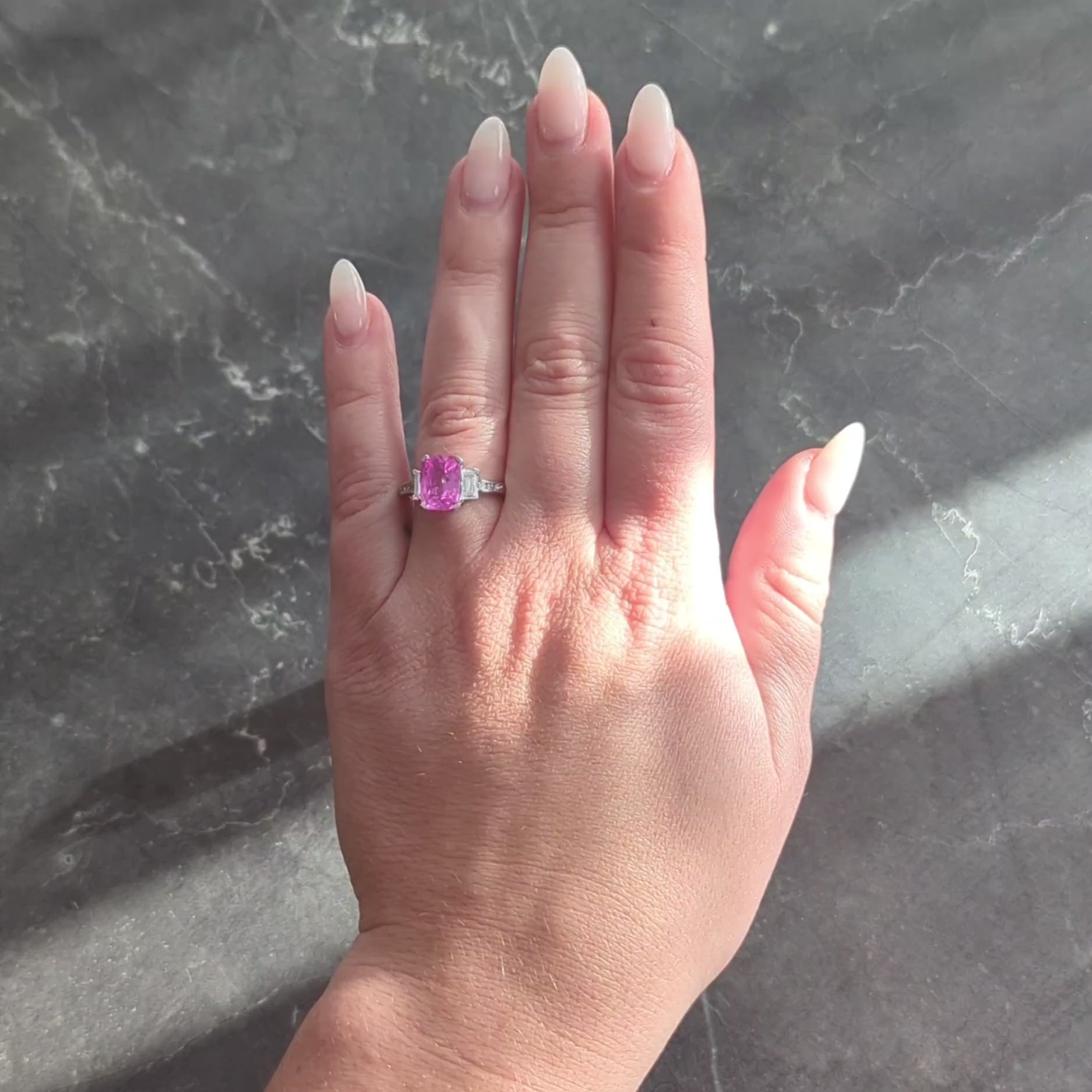 Contemporary 3.35 CTW Madagascar Pink Sapphire Diamond 18K White Gold Ring GIA