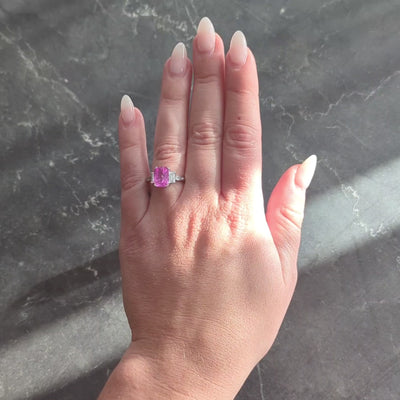 Contemporary 3.35 CTW Madagascar Pink Sapphire Diamond 18K White Gold Ring GIA