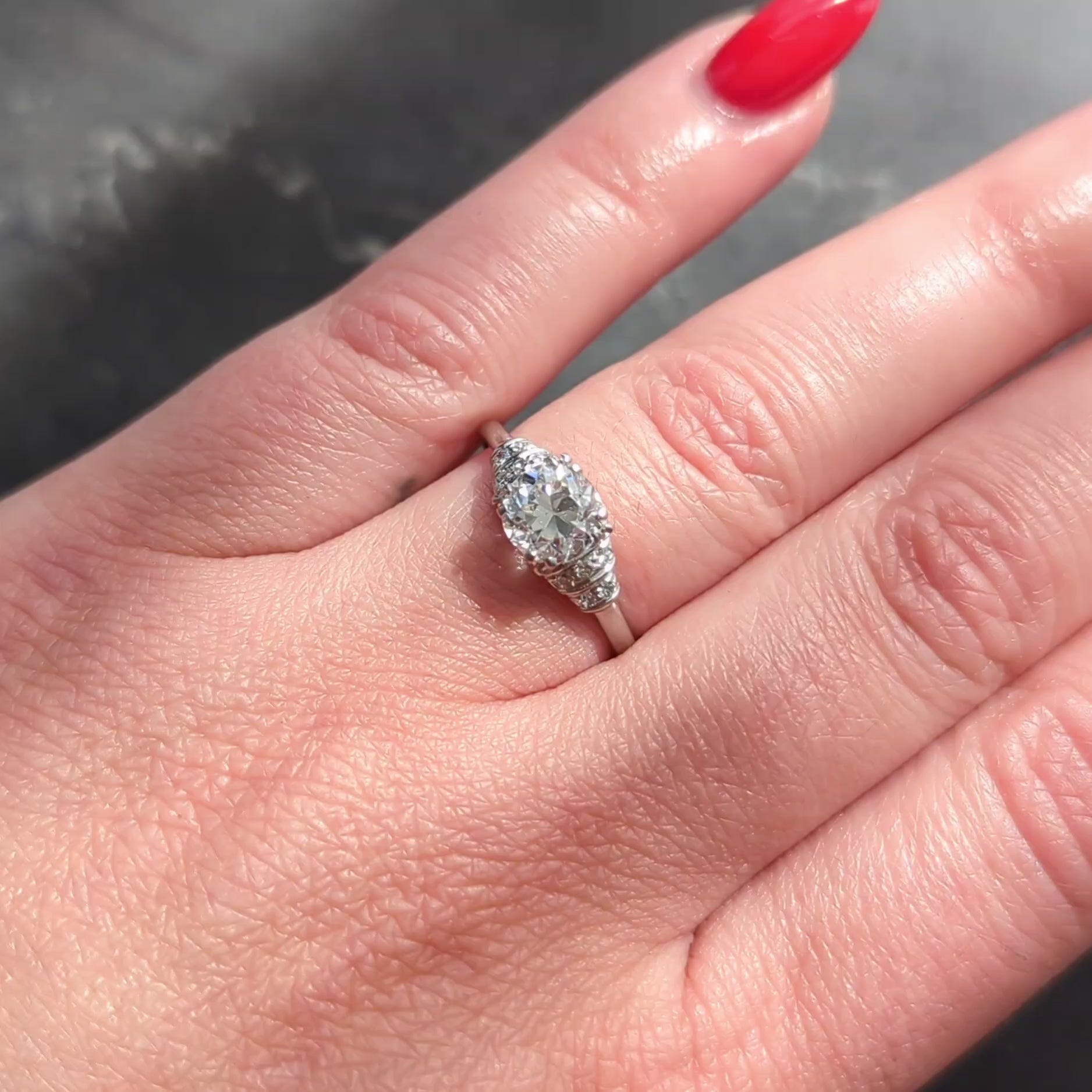 Mid-Century 1.16 CTW Old European Diamond Platinum Vintage Engagement Ring GIA