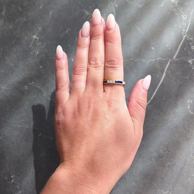 Contemporary 3.00 CTW Diamond Sapphire 18K Gold Eternity Channel Band Ring