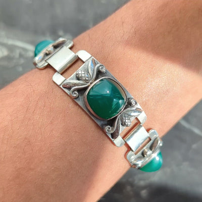 Georg Jensen Vintage Chrysoprase Sterling Silver Antique Pinecone 478 Bracelet