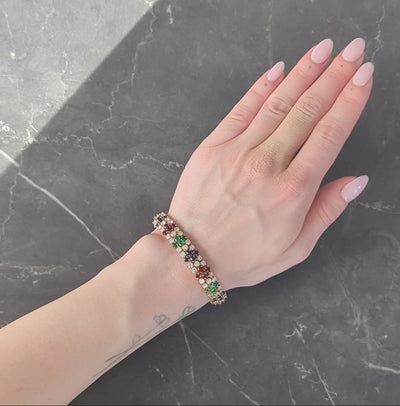 Fred French 1960's 17.70 CTW Diamond Multi-Gem 18K Gold Vintage Line Bracelet