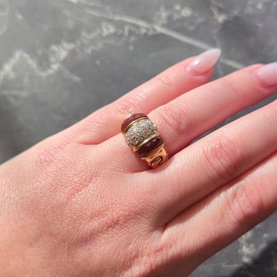 Bulgari 1990's Diamond Tourmaline 18 Karat Yellow Gold Vintage Passo Doppio Ring