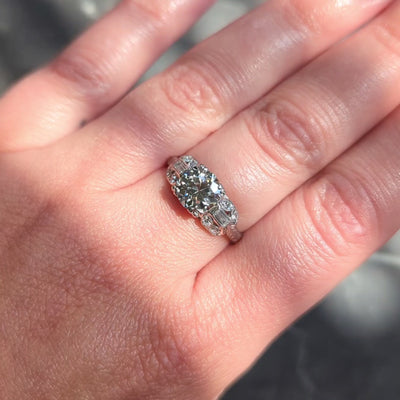 Art Deco Old European Diamond Platinum Wheat Square Form Engagement Ring
