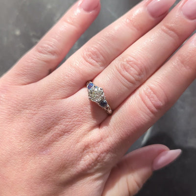 Edwardian European Diamond Sapphire Platinum 18K Antique Engagement Ring