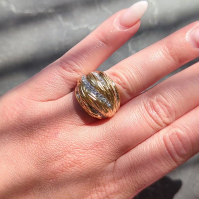 Mauboussin Paris 1960's Diamond 18 Karat Yellow Gold Platinum Vintage Dome Ring