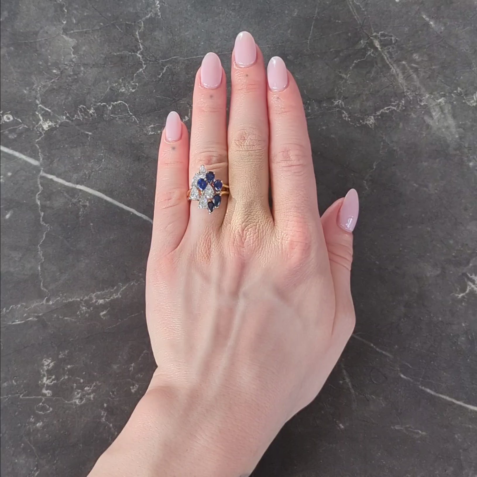3.50 CTW Sapphire Diamond Platinum 18 Karat Gold Vintage Cluster Cocktail Ring