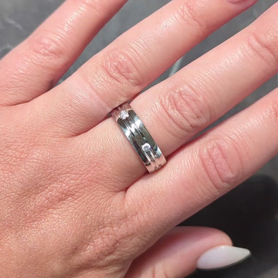 1990's Diamond Platinum Unisex Wide Vintage Wedding Band Ring