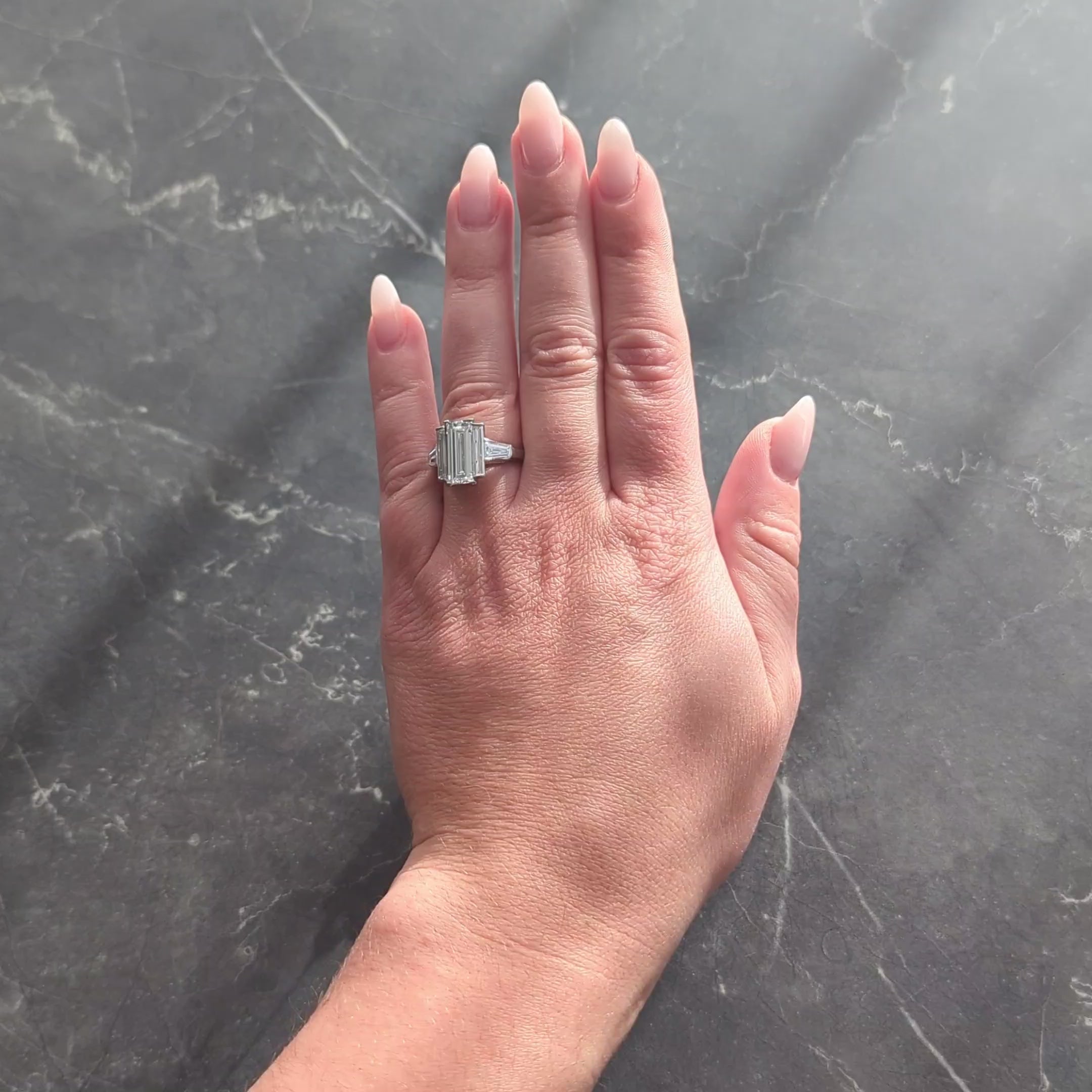 Mid-Century 4.03 CTW Diamond Platinum Vintage Three Stone Engagement Ring GIA