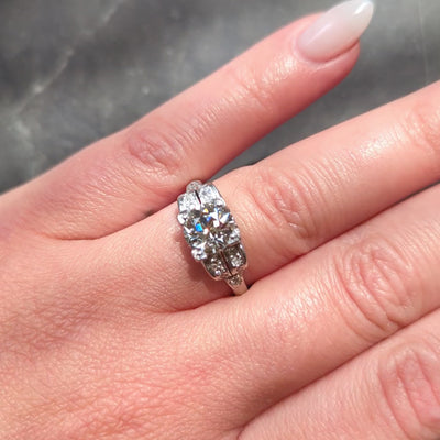 Mid-Century 1.95 CTW OEC Diamond Platinum Scrolled Vintage Engagement Ring GIA
