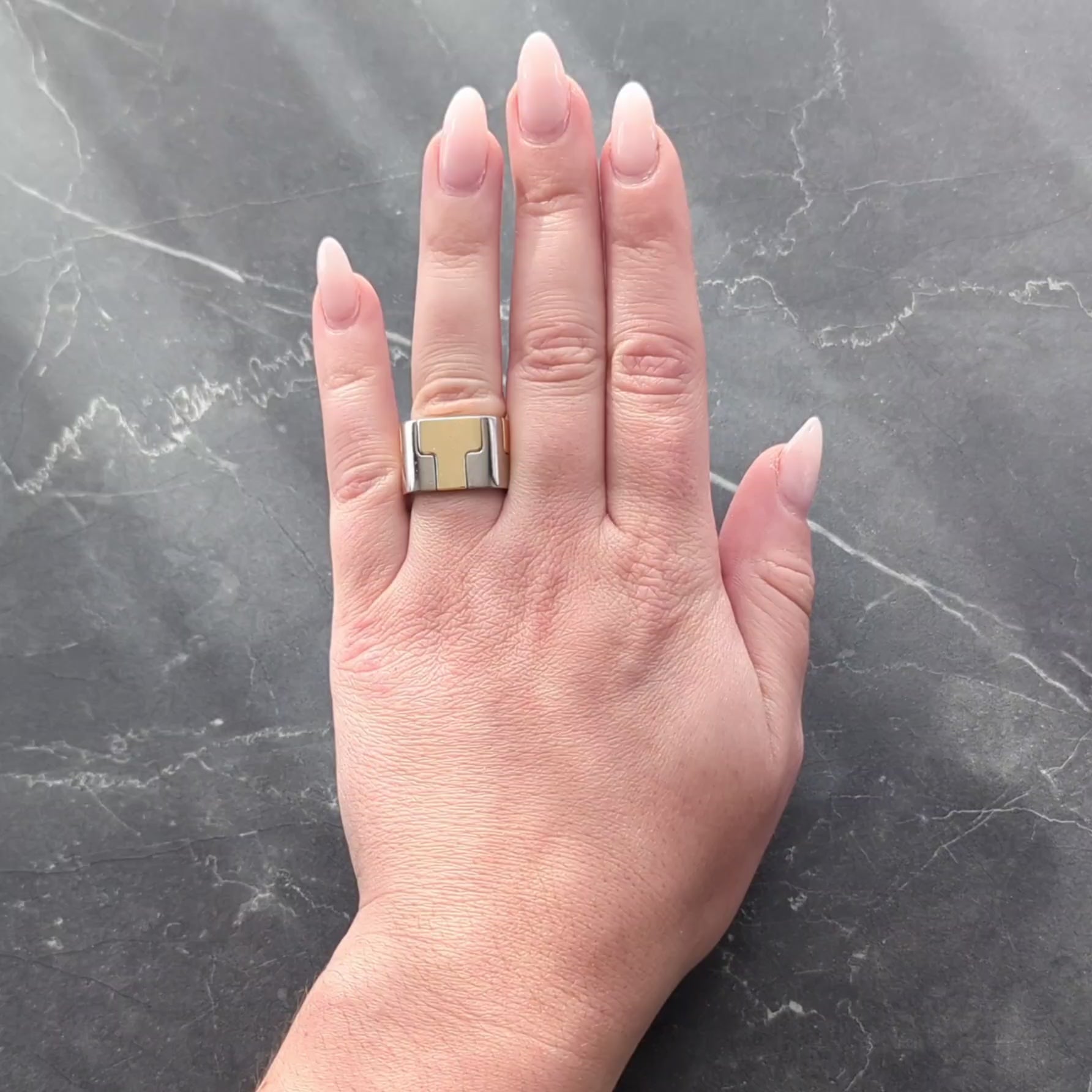 Gubelin by Paul Binder 1970's 18 Karat Two-Tone Gold Vintage T Puzzle Band Ring