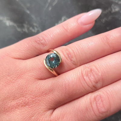 2000's 3.01 CT No Heat Montana Green Sapphire 14K Yellow Gold Bypass Ring GIA