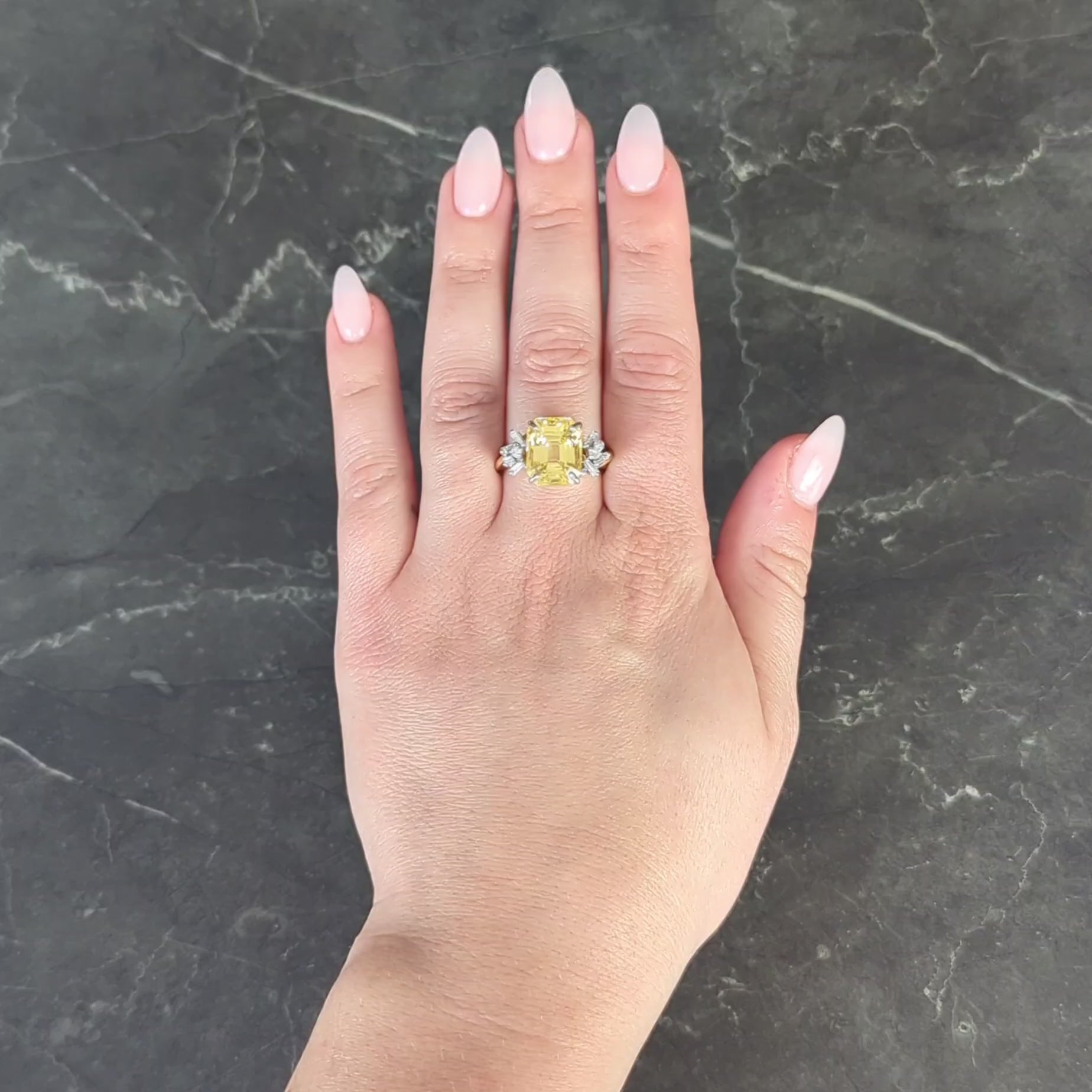 1950's 11.37 CTW No Heat Ceylon Yellow Sapphire Diamond 18K Gold Vintage Ring