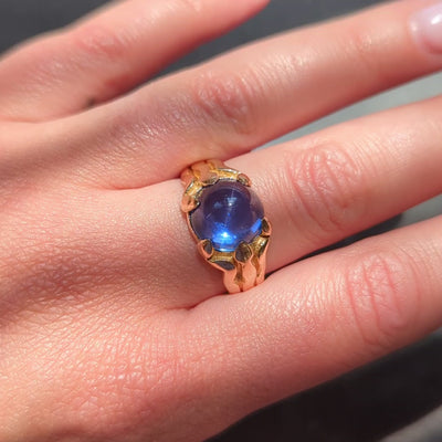 J.E. Caldwell Art Nouveau No Heat Ceylon Sapphire 14K Gold Antique Unisex Ring