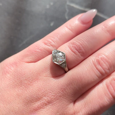 Art Deco Old European Cut Diamond 14K Gold Wheat Vintage Engagement Ring