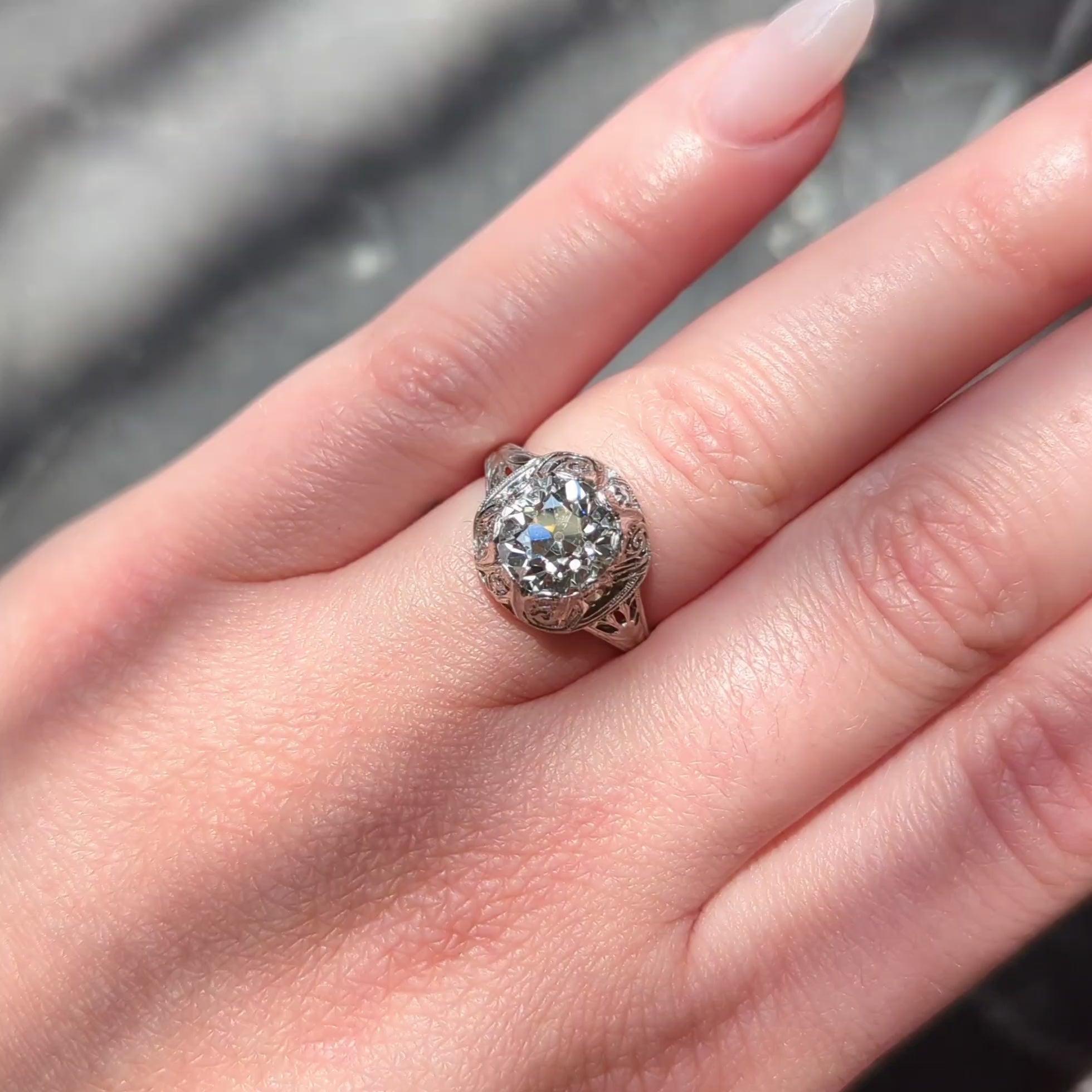 Edwardian 2.70 CTW Diamond Platinum Antique Scroll Engagement Ring GIA