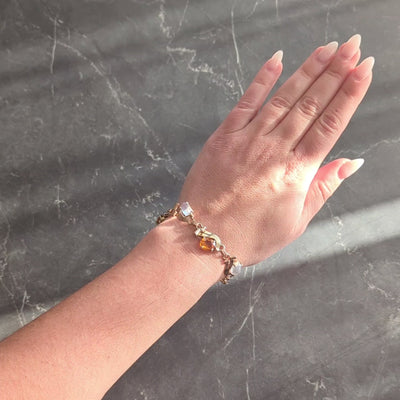 Retro Citrine Moonstone 14 Karat Two-Tone Gold Vintage Ribbon Link Bracelet