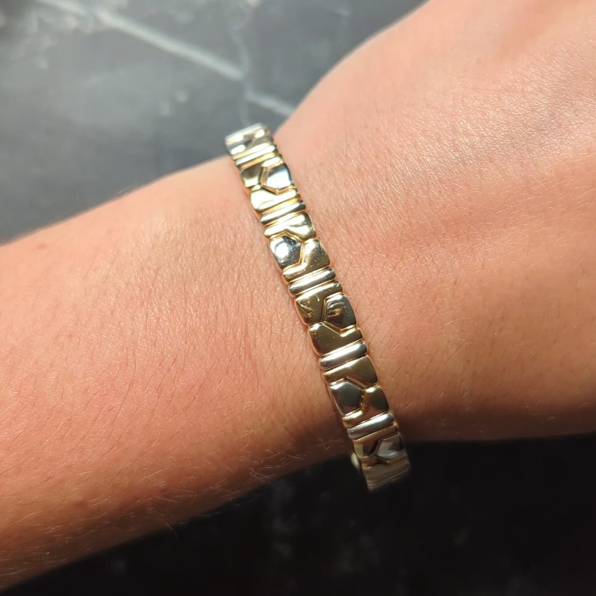 Bulgari 18 Karat Two-Tone Yellow White Gold Vintage Alveare Cuff Bracelet