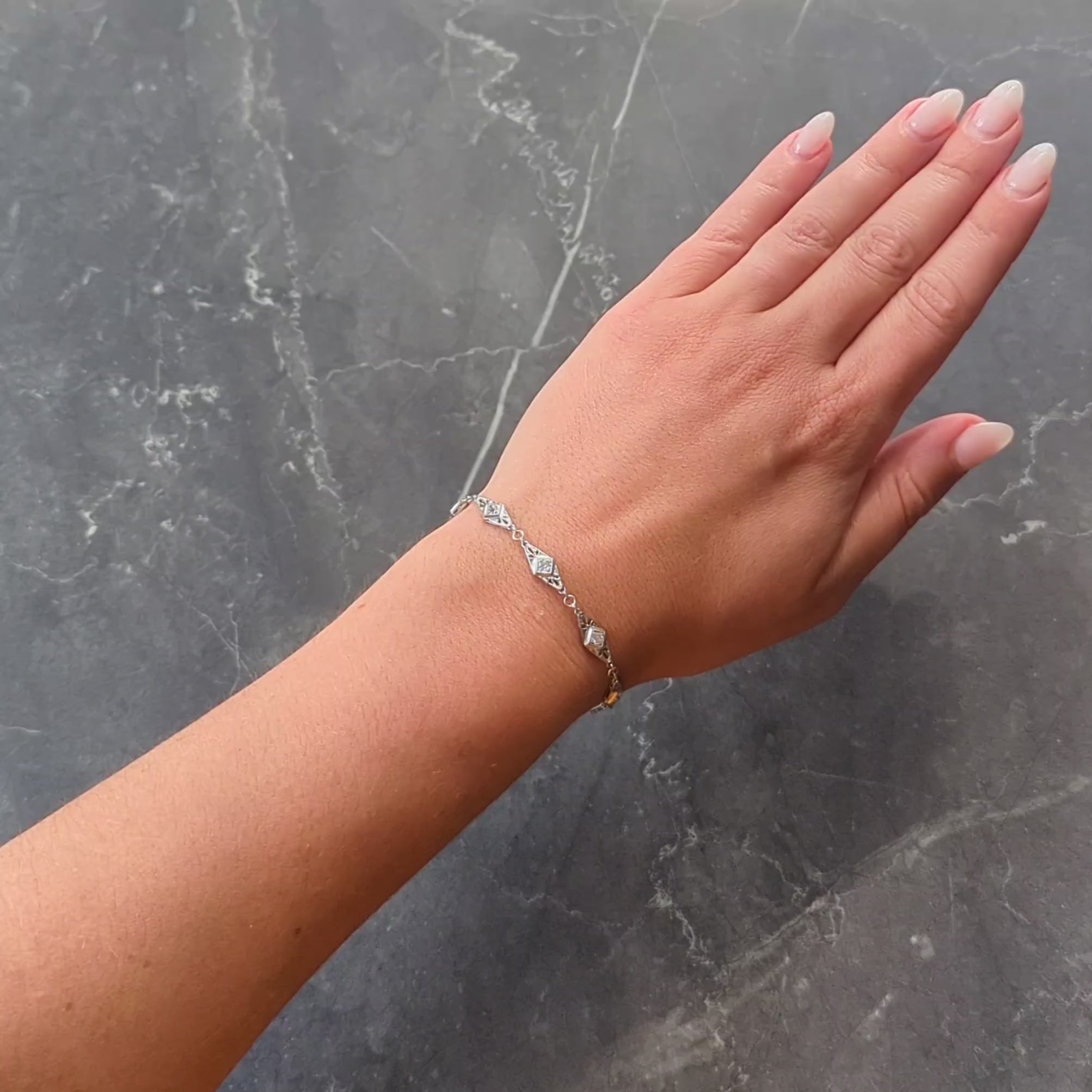 Art Deco Old Mine Cut Diamond Platinum Vintage Fancy Link Line Bracelet