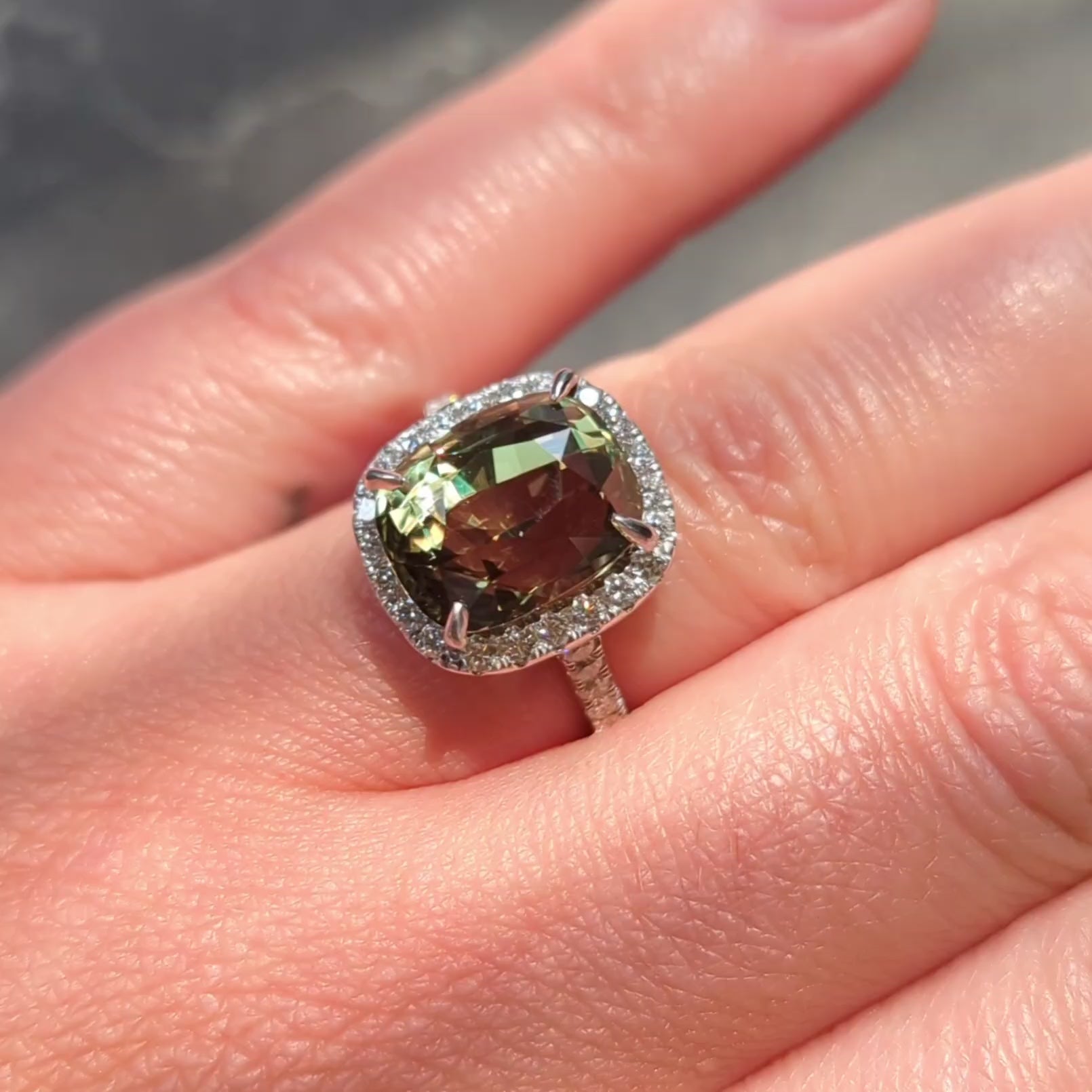 Orianne 2000's 8.65 CTW Alexandrite Diamond 18K White Gold Contemporary Ring