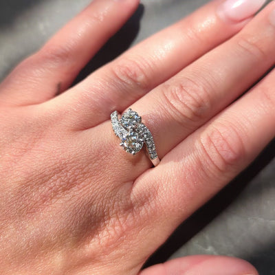 Mid-Century 1950s 1.79 CTW Old European Cut Diamond Platinum Vintage Bypass Ring