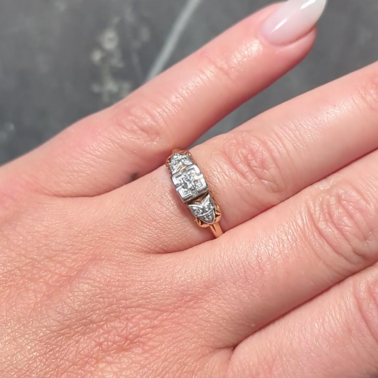 Art Deco Old European Diamond 14K Gold Platinum Antique Foliate Engagement Ring