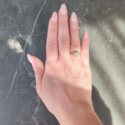 Victorian Diamond Teal Enamel 18K Gold Antique Swirling Floral Cluster Ring