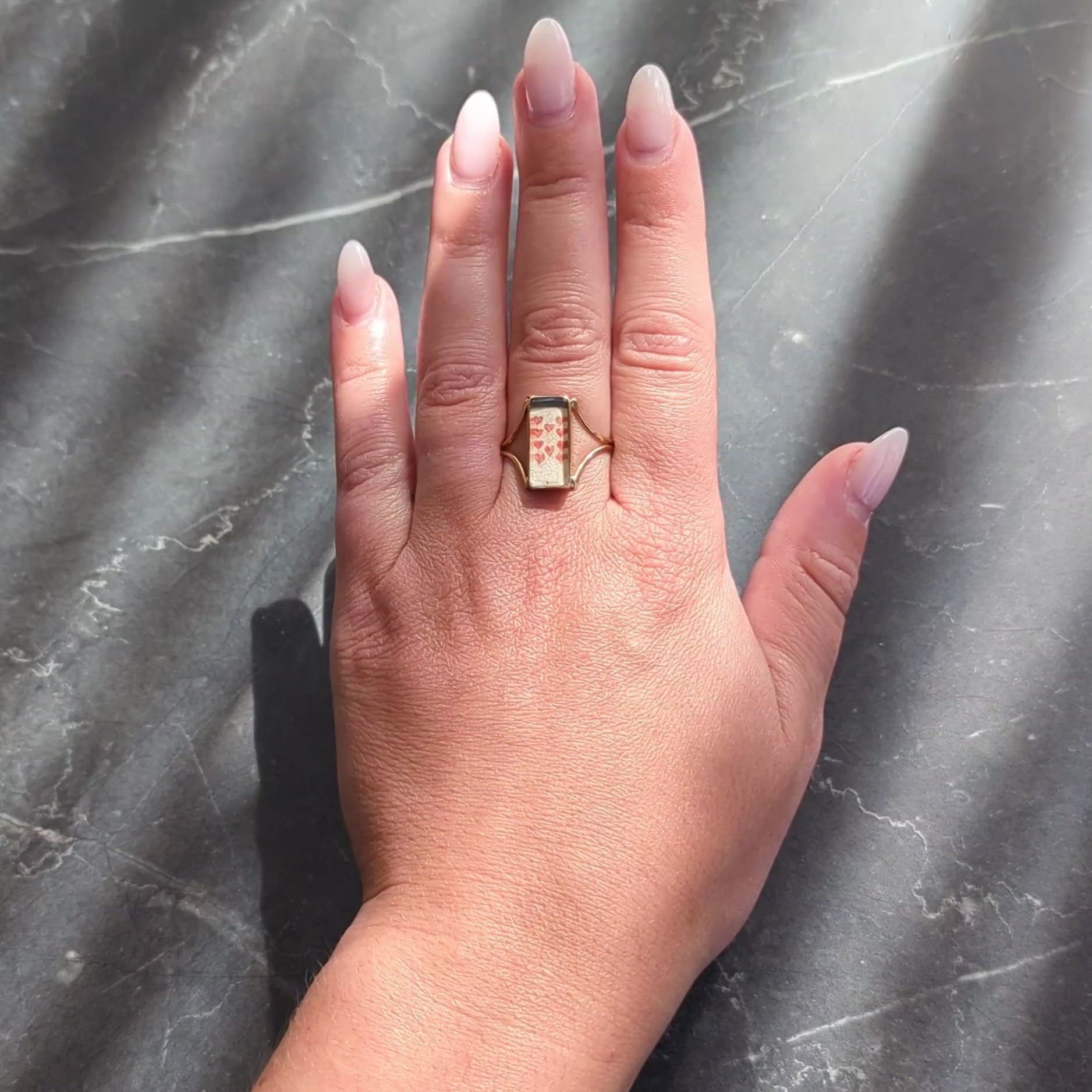 Georgian Quartz 14K Yellow Gold Antique Playing Card Double Compartment Ring