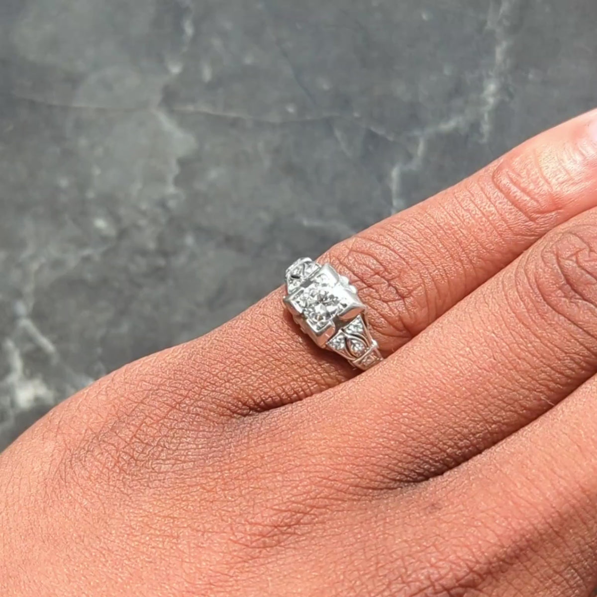 Bailey Banks & Biddle Art Deco 0.50 CTW Diamond Platinum Vintage Engagement Ring