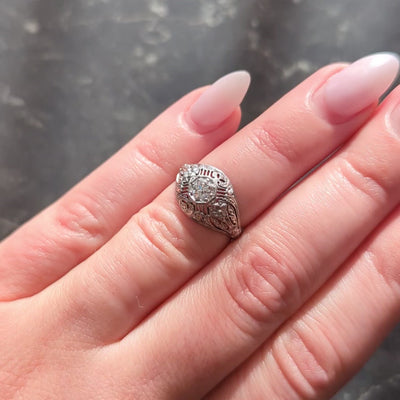 Edwardian Old European Diamond Platinum Orange Blossom Antique Engagement Ring