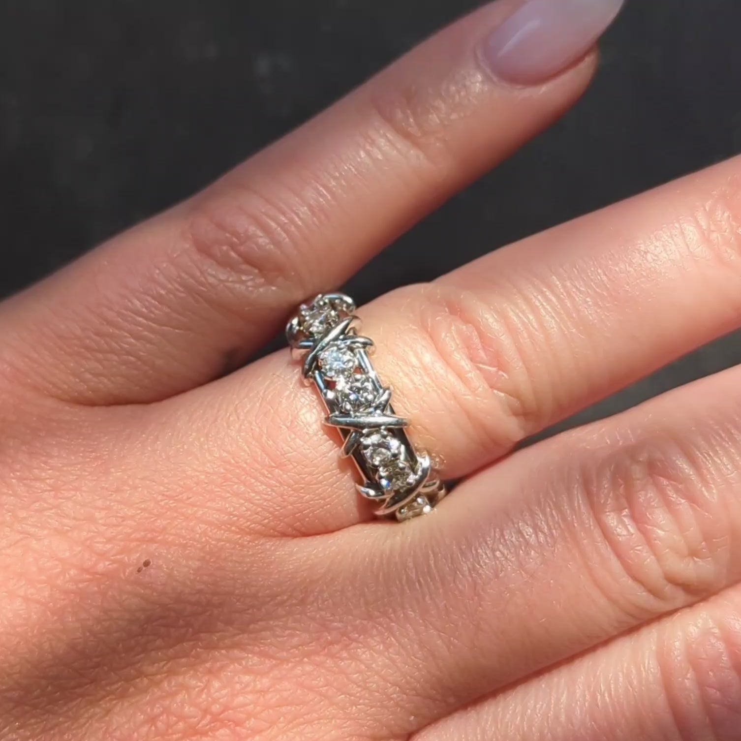 Tiffany & Co. Schlumberger Diamond Platinum Vintage Sixteen Stone X Band Ring