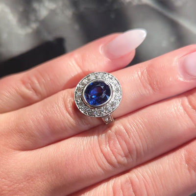 Art Deco 4.80 CTW No Heat Ceylon Sapphire Diamond Platinum Vintage Halo Ring GIA