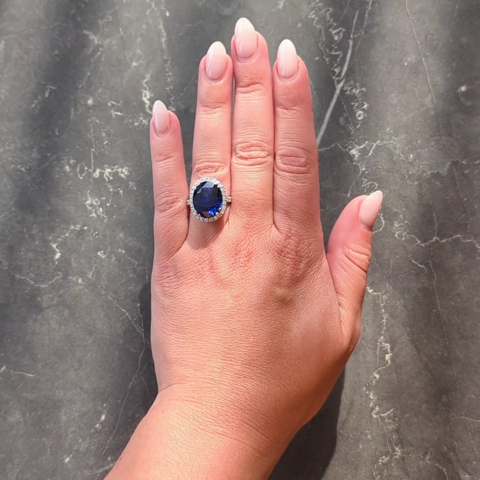 15.69 CTW No Heat Ceylon Blue Sapphire Diamond Platinum Vintage Halo Ring AGL