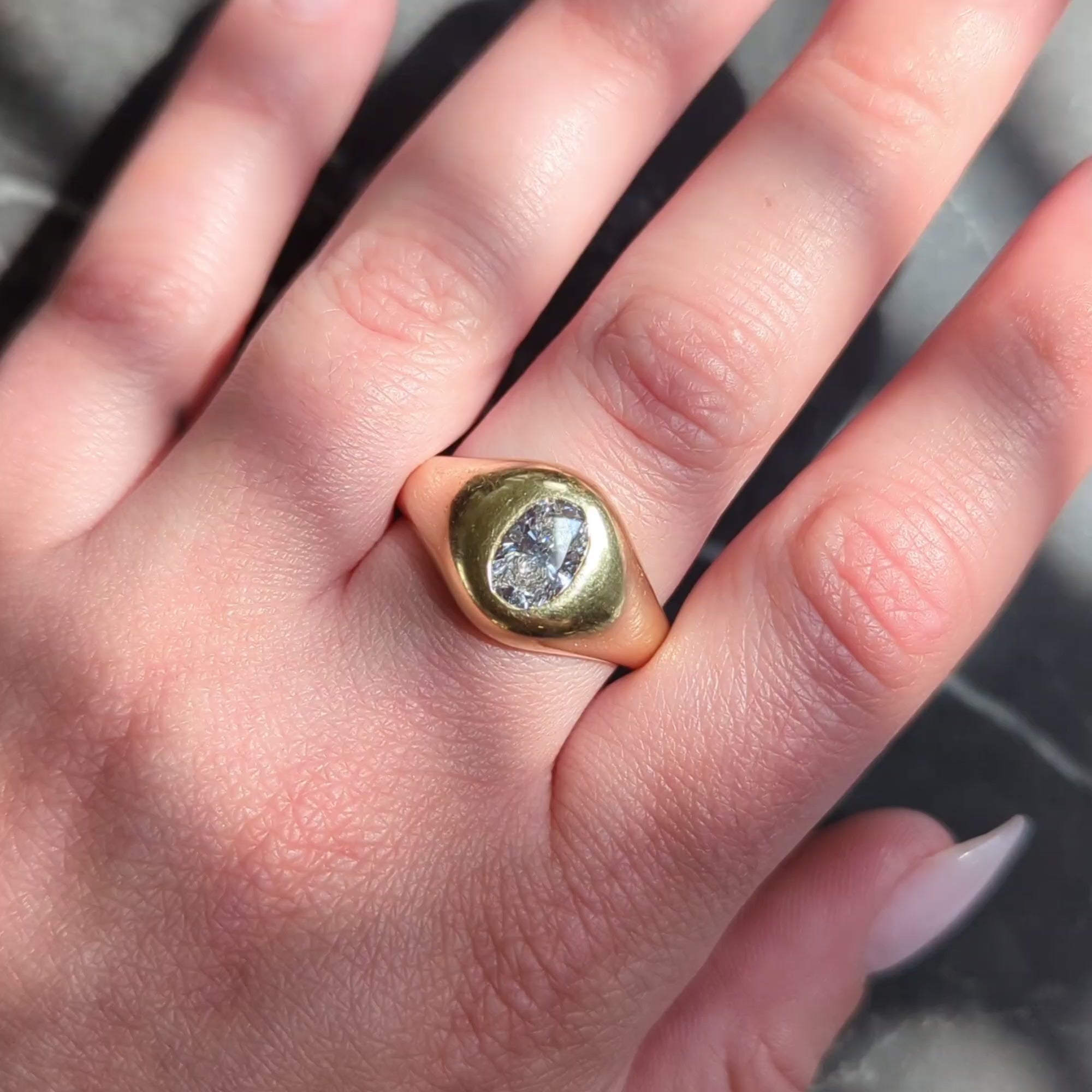 Cartier 1960's 1.22 CTW Oval Cut Diamond 18 Karat Yellow Gold Unisex Signet Ring