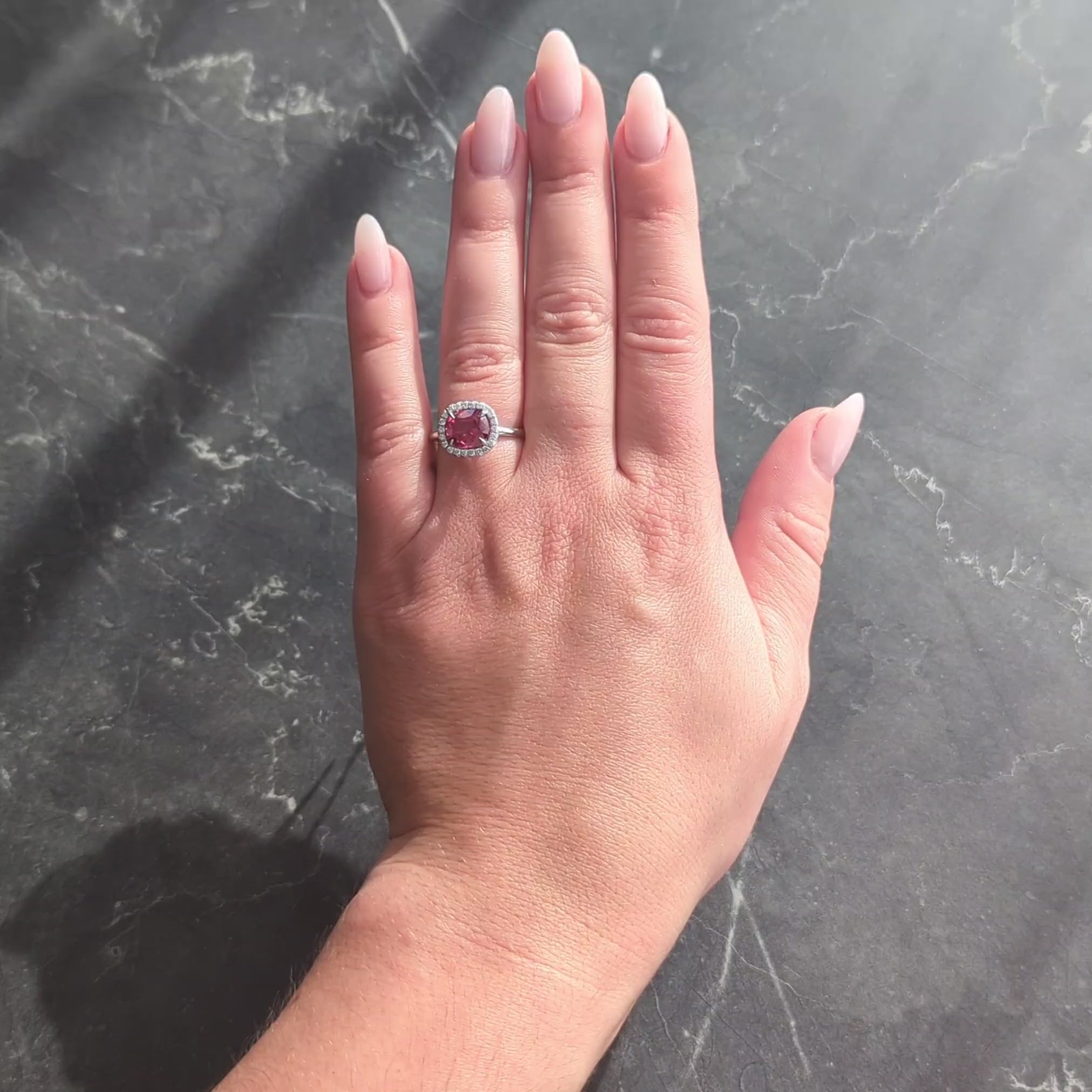 Contemporary 2.85 CTW Spinel Diamond Platinum Cushion Halo Ring