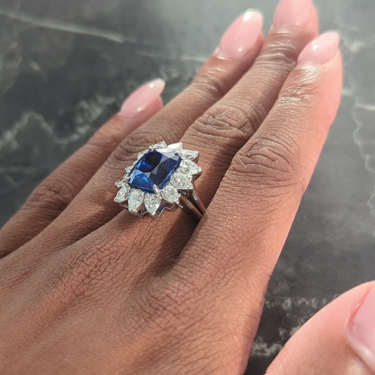 Vintage 12.80 CTW No Heat Ceylon Sapphire Diamond Platinum Halo Ring AGL