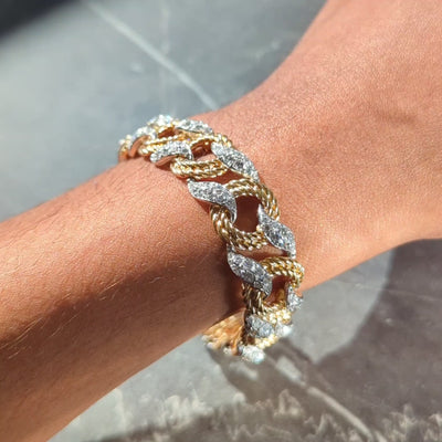 Mauboussin Paris 1950's Diamond 18K Gold Platinum Vintage Twist Link Bracelet