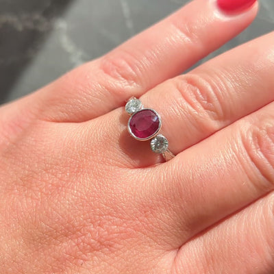 Contemporary 1.53 CTW Ruby Diamond Platinum Three Stone Ring