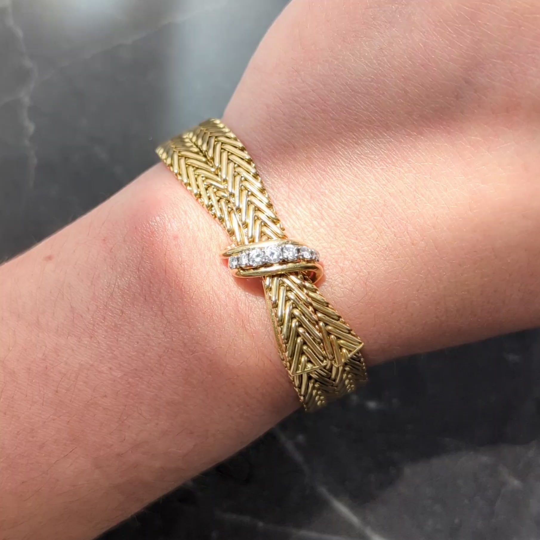 Van Cleef & Arpels French 1950s Diamond 18K Gold Platinum Vintage Woven Bracelet