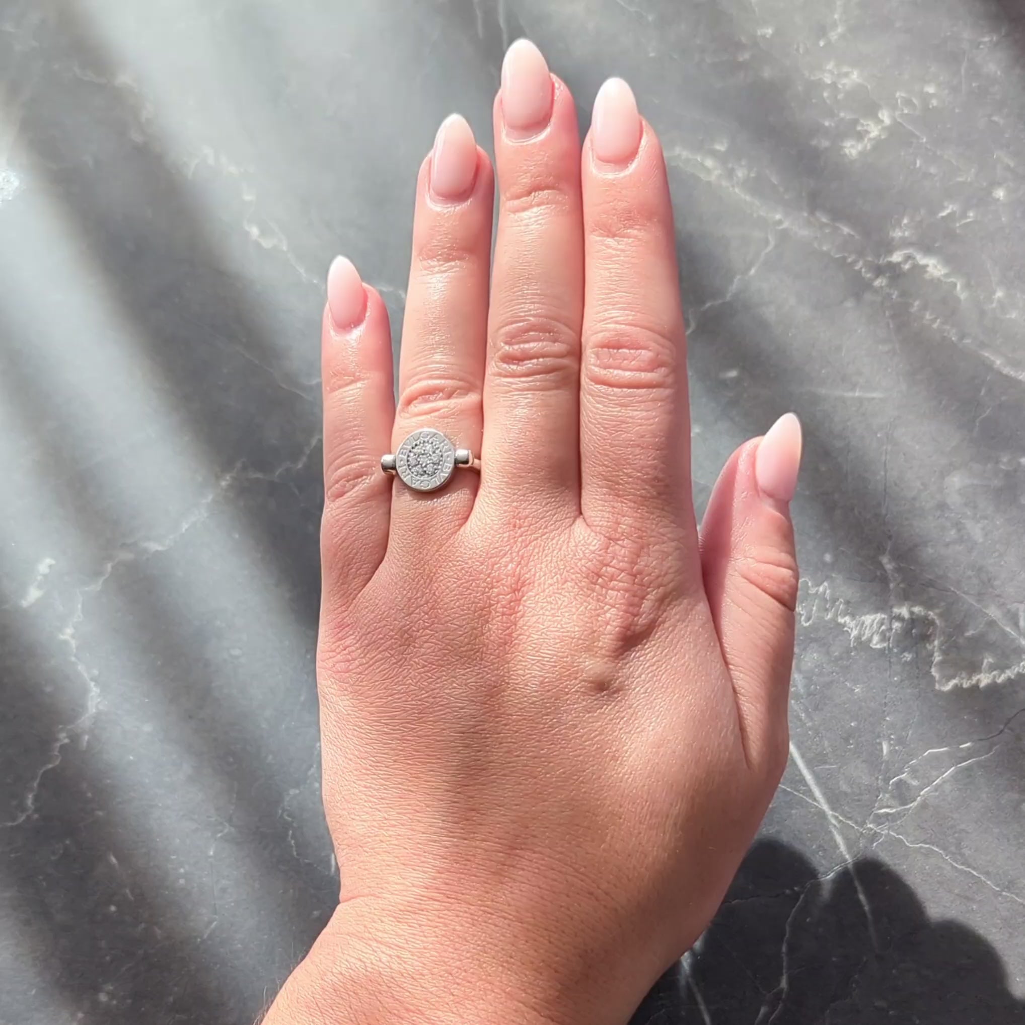 Bulgari Diamond Onyx 18 Karat White Gold Flip Signet Ring