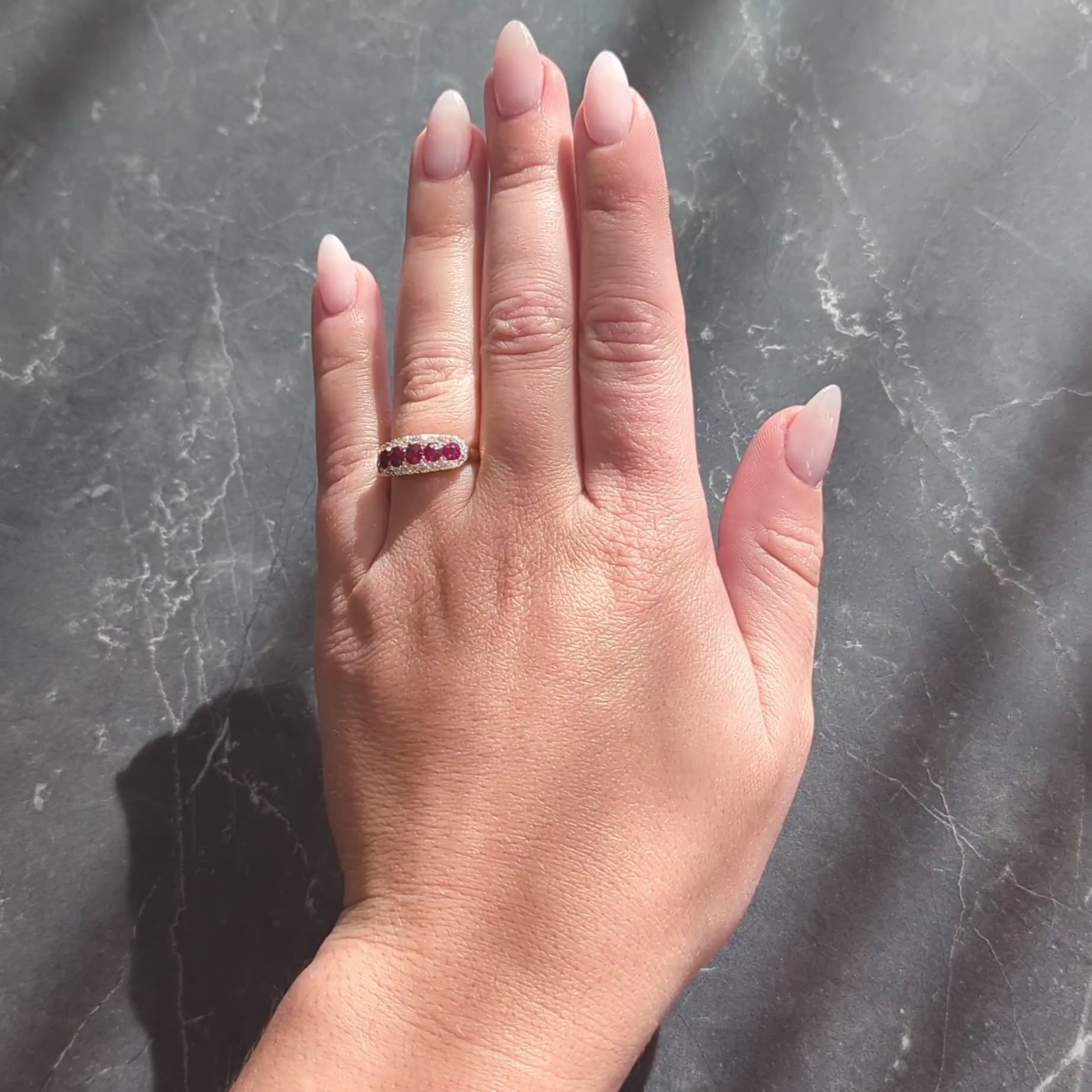 Victorian 1.47 CTW Ruby Diamond 18 Karat Yellow Gold Antique Halo Band Ring