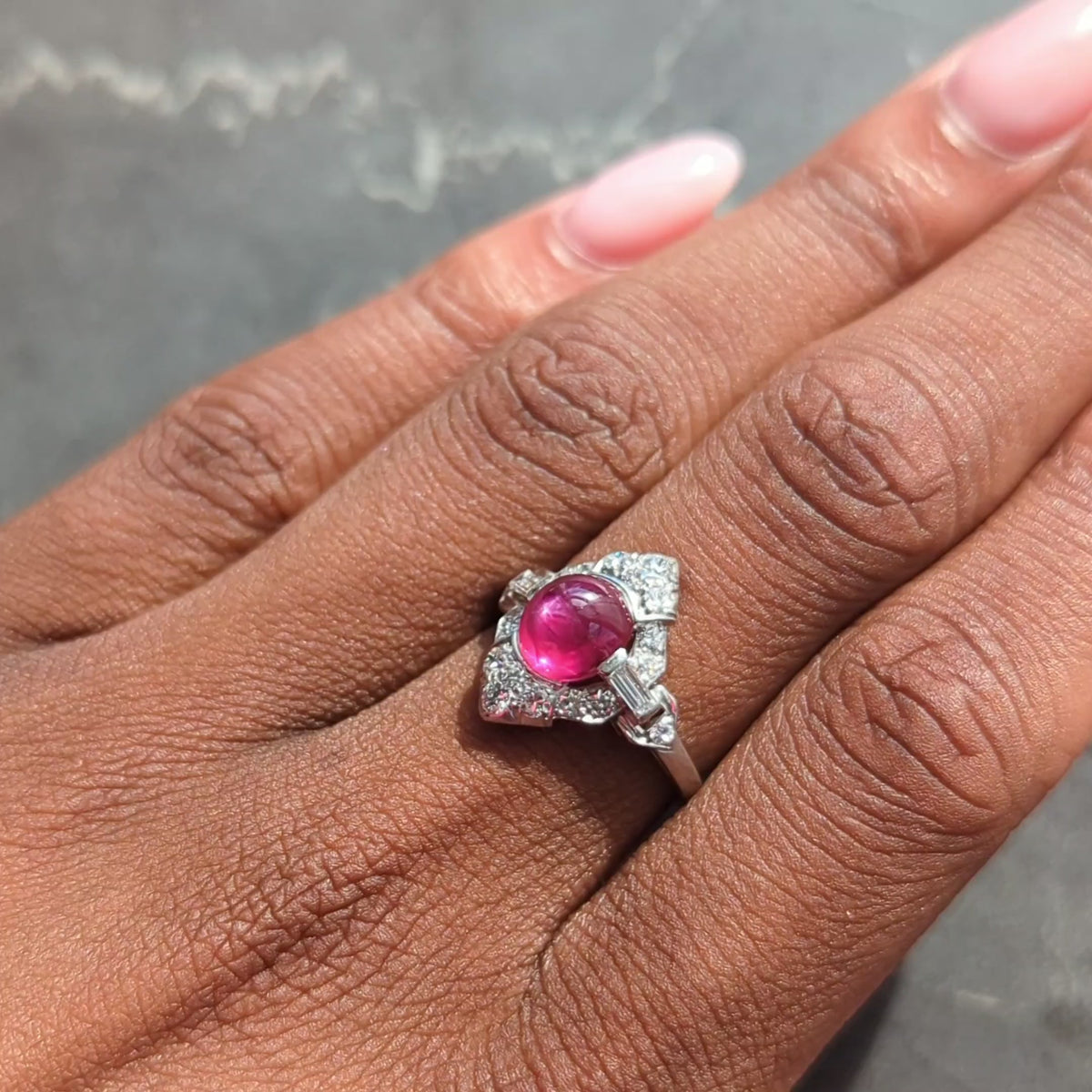 Bailey Banks & Biddle 1939 Art Deco Diamond Ruby Platinum Vintage Cluster Ring