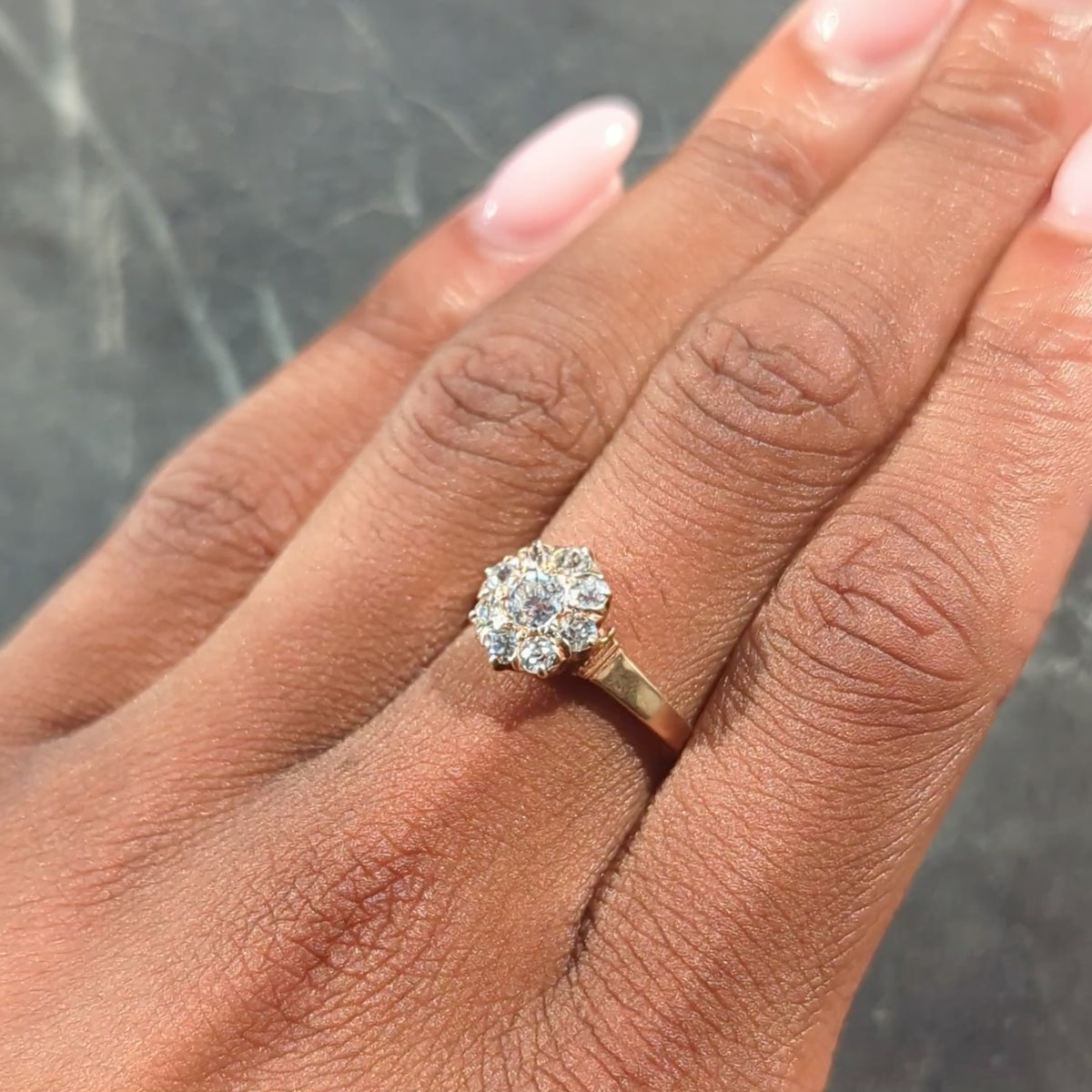 Victorian Old Mine Cut Diamond 14 Karat Yellow Gold Antique Halo Engagement Ring