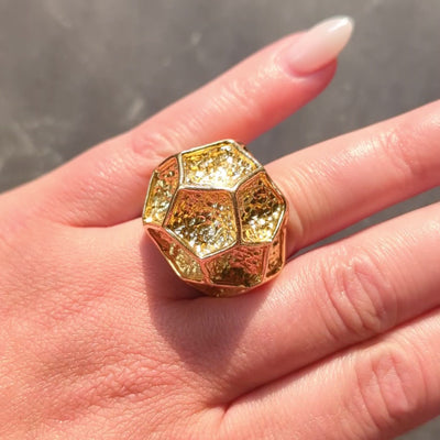 Cartier 1970s 18 Karat Yellow Gold Vintage Hammered Dome Modernist Cocktail Ring